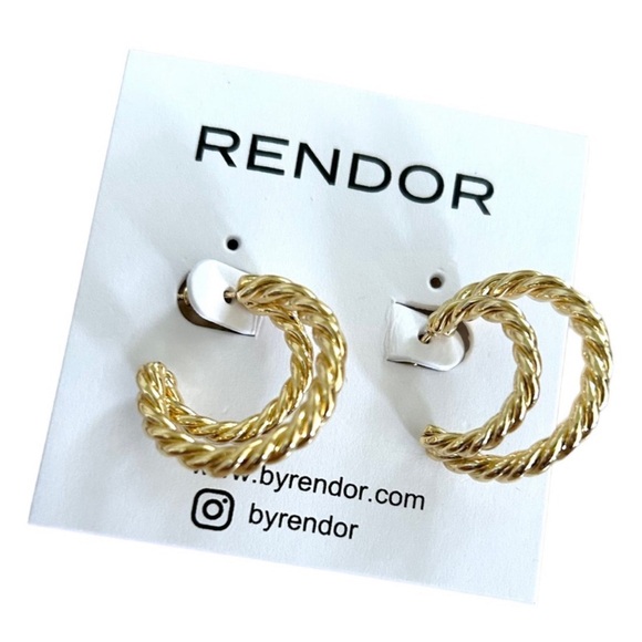 NWT Rendor Victoria Double Hoop Earrings by Rachel Zoe, Gold Tone, with Dust Bag - Picture 8 of 12